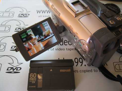 A modern miniDV camcorder and tape